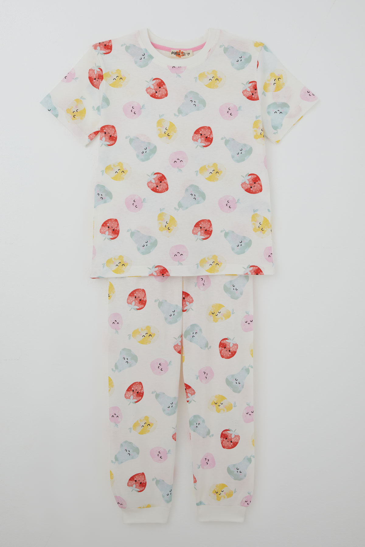 Paty Kıds Kız Çocuk Pijama Takımı Kısa Kollu Neşeli Meyveler Beyaz (8-12 Yaş)