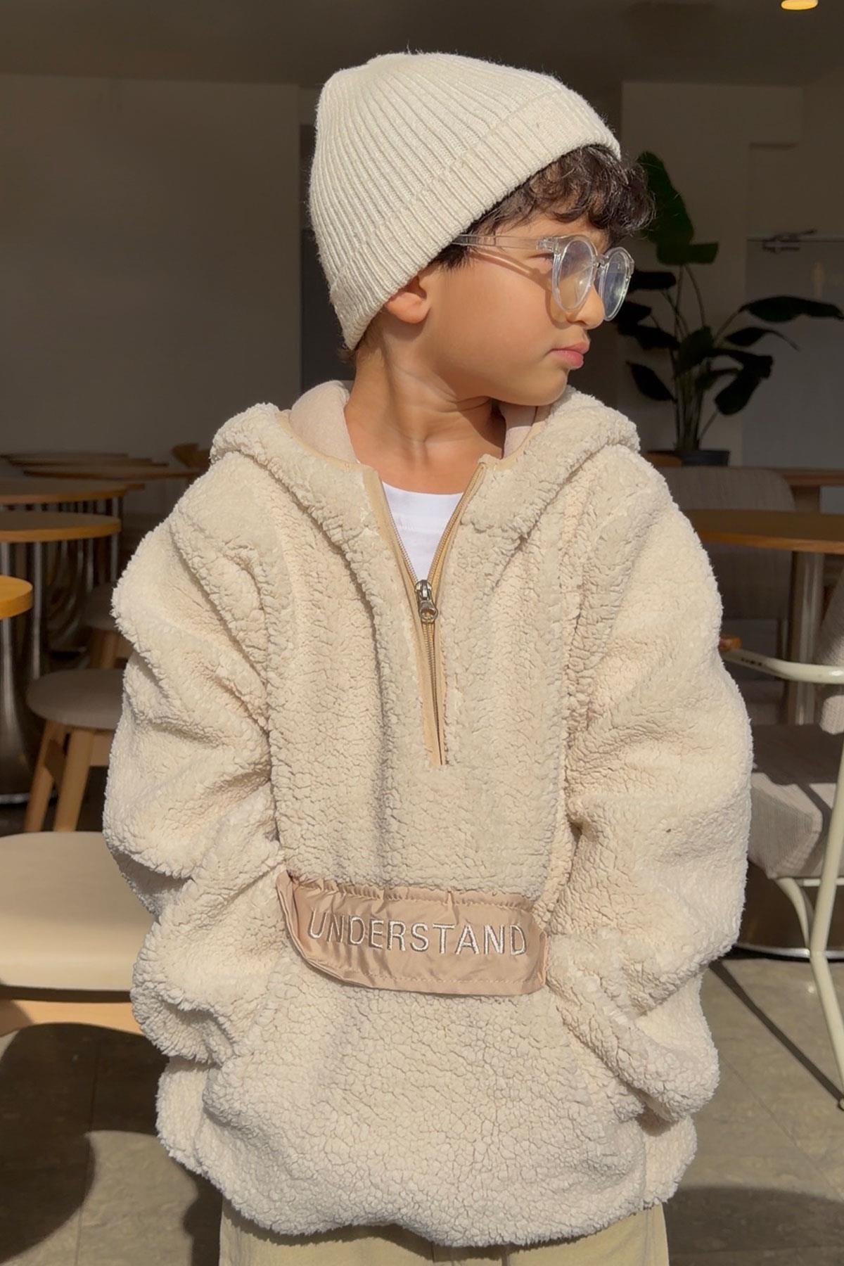 Reycan Kız Çocuk Peluş Sweatshirt Kapüşonlu Kanguru Cepli Taş (5 Yaş)