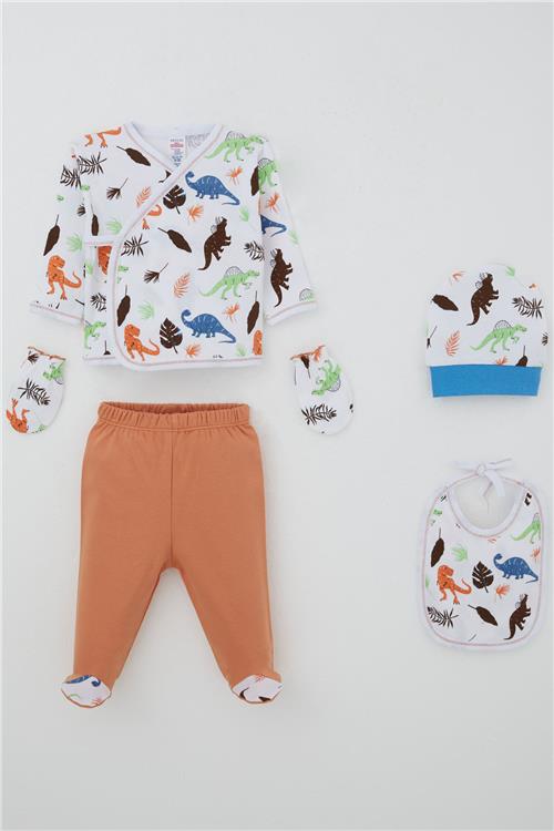 Breeze Erkek Bebek Hastane Çıkışı 5 li Dinozor Krallığı Beyaz (0-3 Ay)