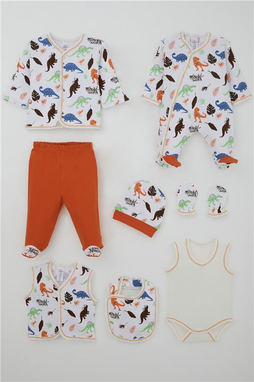 Breeze Erkek Bebek Hastane Çıkışı 8 li Dinozor Krallığı Beyaz (0-3 Ay)