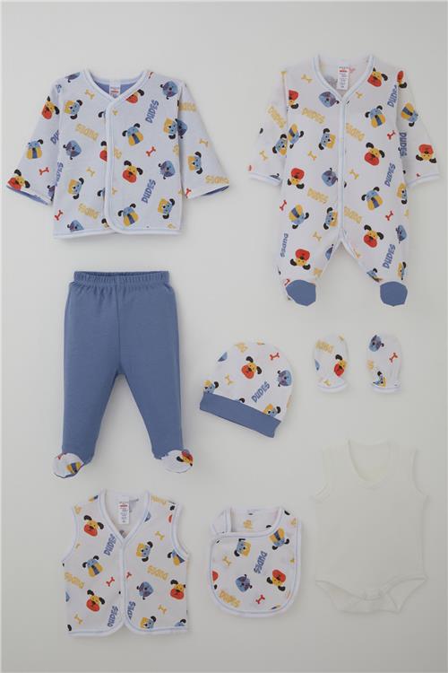 Breeze Erkek Bebek Hastane Çıkışı 8 li Ahbap Köpekçikler Desenli Beyaz (0-3 Ay)