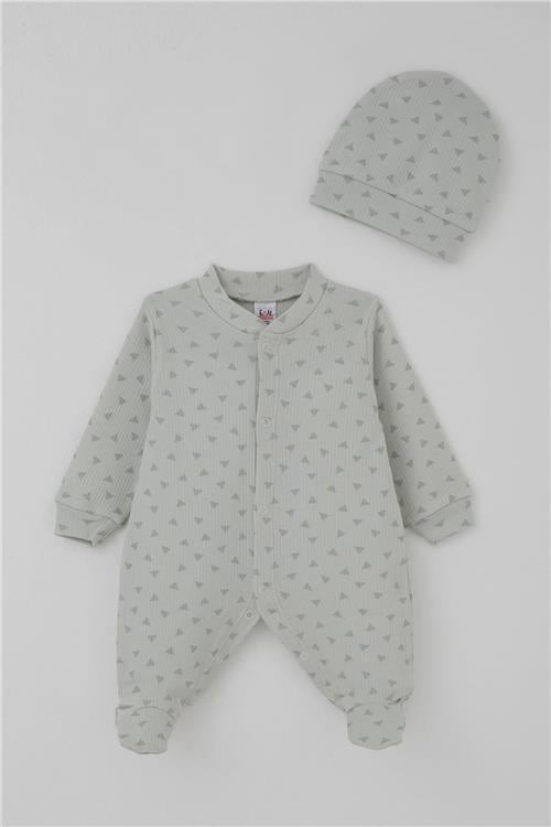 Breeze Erkek Bebek Patikli Tulum Minik Üçgenler Desenli Su Yeşili (0-9 Ay)