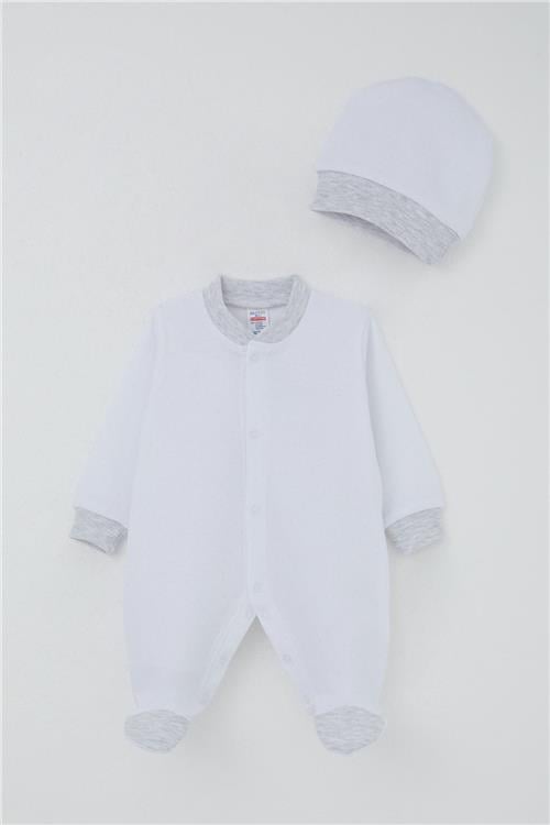 Breeze Erkek Bebek Patikli Tulum Nokta Desenli Beyaz (0-6 Ay)