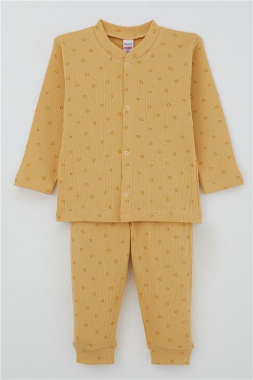 Breeze Erkek Bebek Pijama Takımı Mini Geometrik Şekiller Hardal Sarı (4 Ay-1 Yaş)