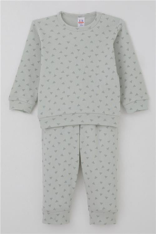 Breeze Erkek Bebek Pijama Takımı Omuzdan Patlı Minik Üçgenler Desenli Su Yeşili (4 Ay-1 Yaş)