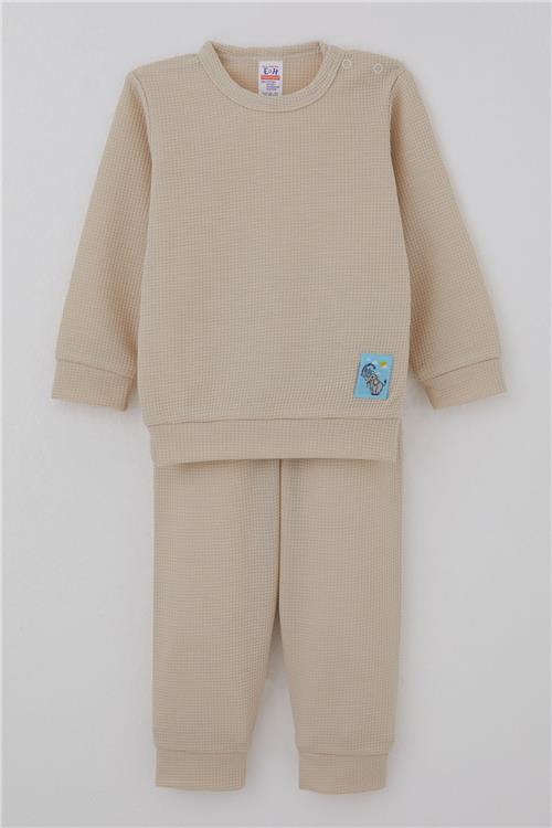 Breeze Erkek Bebek Pijama Takımı Omuzdan Patlı Sevimli Fil Armalı Taş (4 Ay-1 Yaş)
