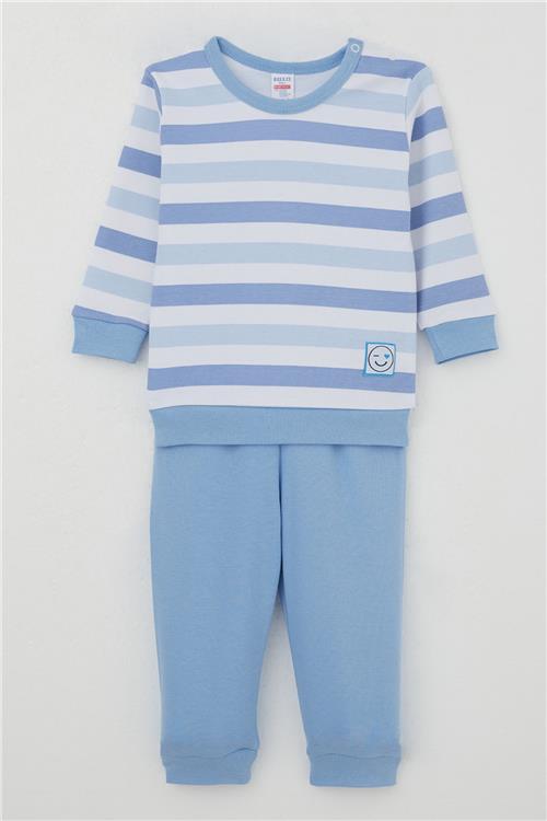 Breeze Erkek Bebek Pijama Takımı Omuzdan Patlı Sevgi Temalı Emoji Armalı Karışık Renk (4 Ay-1 Yaş)