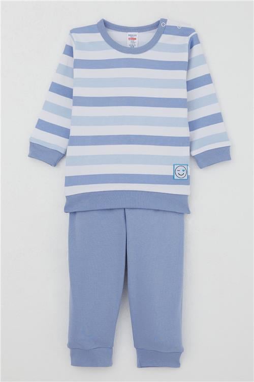 Breeze Erkek Bebek Pijama Takımı Omuzdan Patlı Sevgi Temalı Emoji Armalı Karışık Renk (4 Ay-1 Yaş)