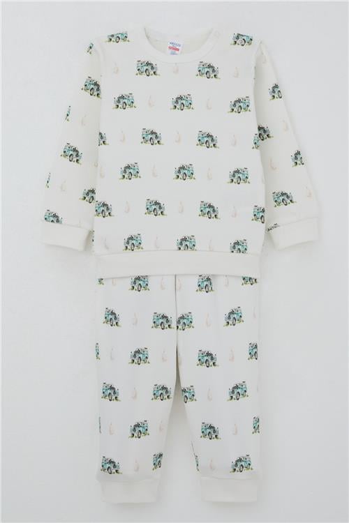 Breeze Erkek Bebek Pijama Takımı Omuzdan Patlı Macera Temalı Küçük Kaşif Ekru (4 Ay-1 Yaş)