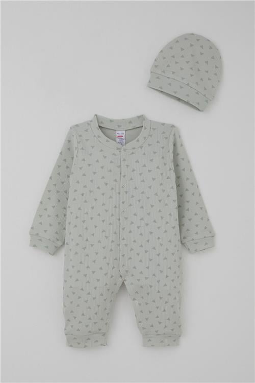 Breeze Erkek Bebek Tulum Minik Üçgenler Desenli Su Yeşili (0-9 Ay)