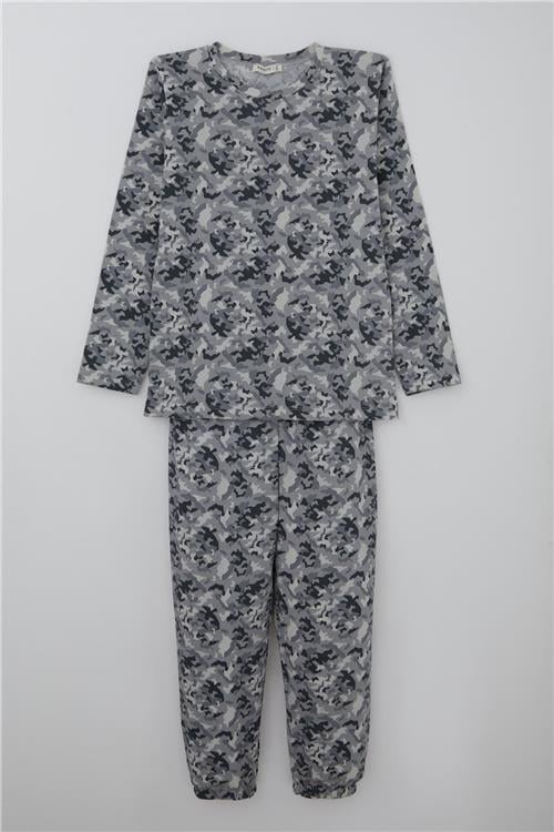 Breeze Erkek Çocuk Pijama Takımı Kamuflaj Desenli Gri (9-12 Yaş)