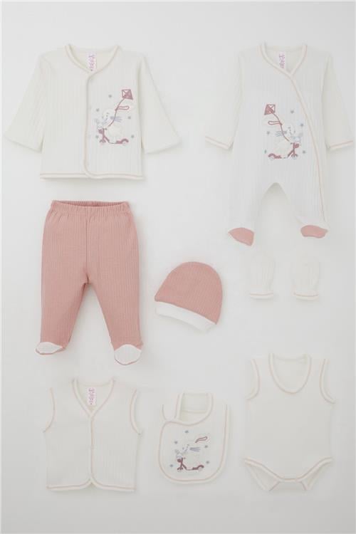 Breeze Kız Bebek Hastane Çıkışı 8 li Scooter Perisi Uçurtma Uçuran Tavşancık Nakışlı Ekru (0-3 Ay)