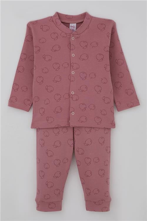 Breeze Kız Bebek Pijama Takımı Elma Bahçesi Önden Çıtçıtlı Gülkurusu (4 Ay-1 Yaş)