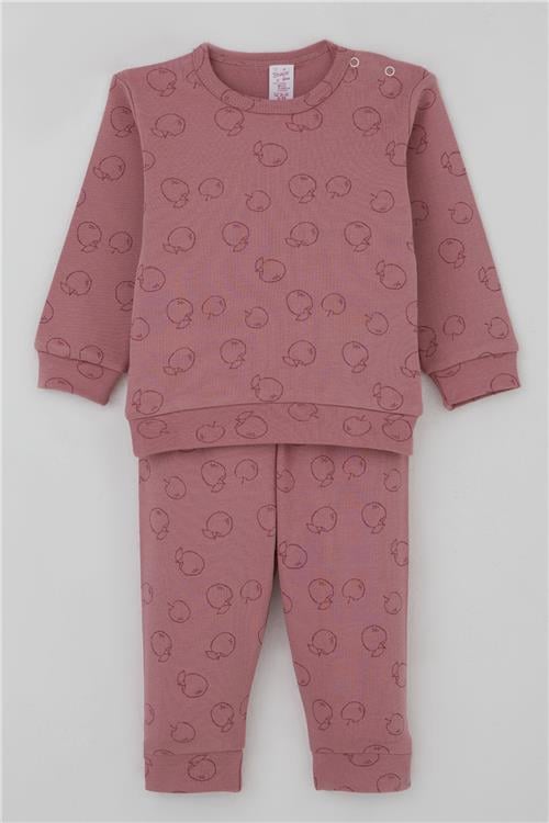 Breeze Kız Bebek Pijama Takımı Omuzdan Patlı Elma Bahçesi Gülkurusu (4 Ay-1 Yaş)