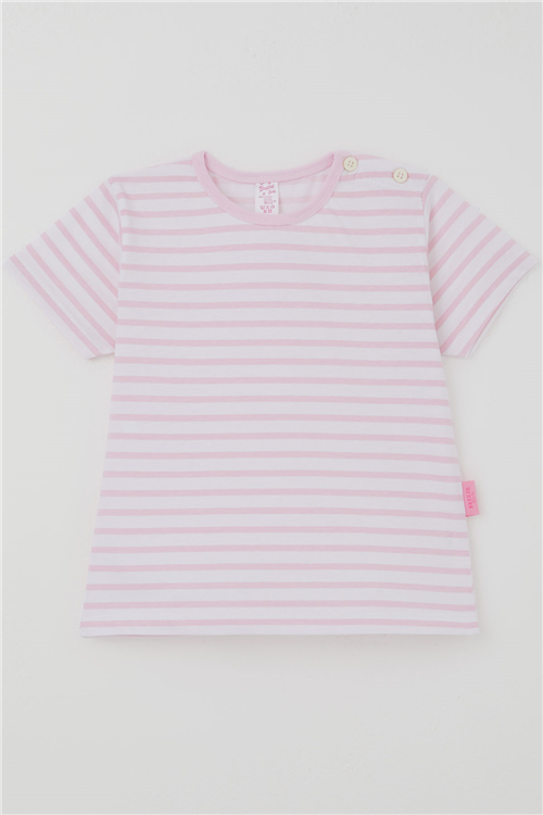 Breeze Kız Çocuk Kısa Kollu Tişört Patlı Çizgili Pembe (1-3 Yaş)
