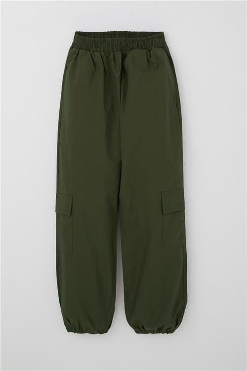 Breeze Kız Çocuk Paraşüt Jogger Paça Pantolon Kargo Cep Haki Yeşil (7-12 Yaş)