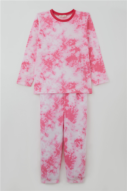 Breeze Kız Çocuk Pijama Takımı Batik Desenli Beli Paçası Lastikli Pembe (4-8 Yaş)