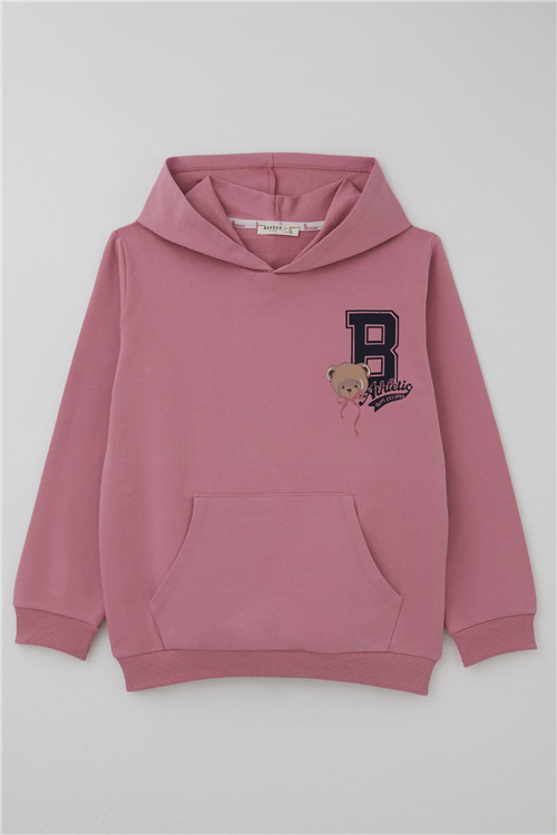 Breeze Kız Çocuk Sweatshirt Sevimli Ayıcıklar Baskılı Sırt Baskı Detaylı Gülkurusu (8-14 Yaş)