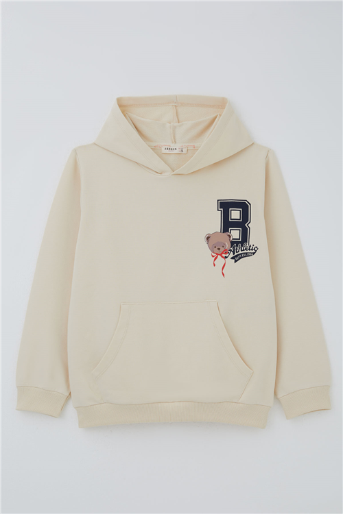 Breeze Kız Çocuk Sweatshirt Sevimli Ayıcıklar Baskılı Sırt Baskı Detaylı Krem (8-14 Yaş)