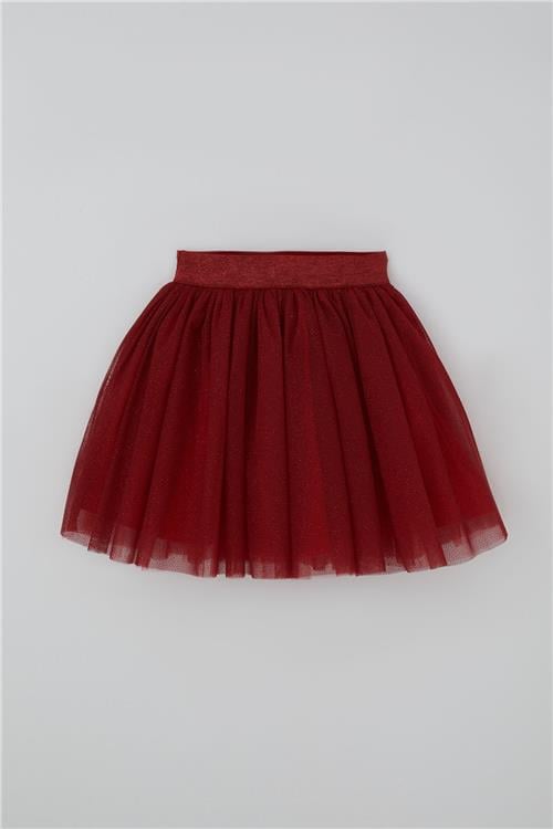 Breeze Kız Çocuk Tütü Etek Kırmızı Simli Beli Lastikli Bordo (5-10 Yaş)