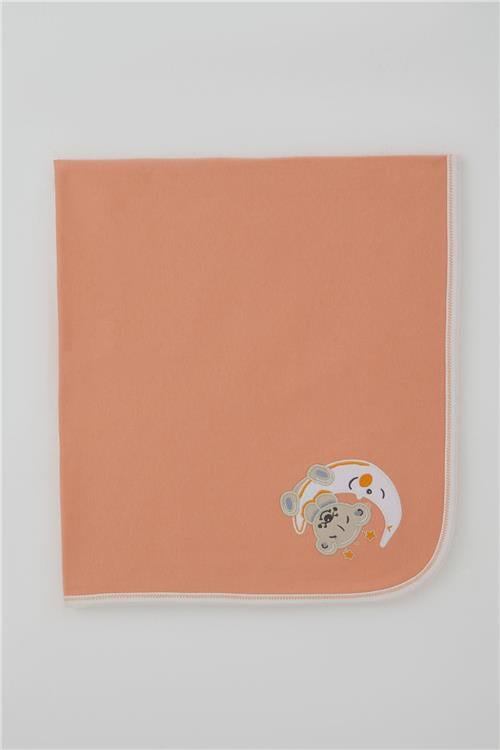 Breeze  Yenidoğan Bebek Battaniyesi Ay Masalı Uykucu Ayıcık Nakışlı Somon (77 x 86 cm)