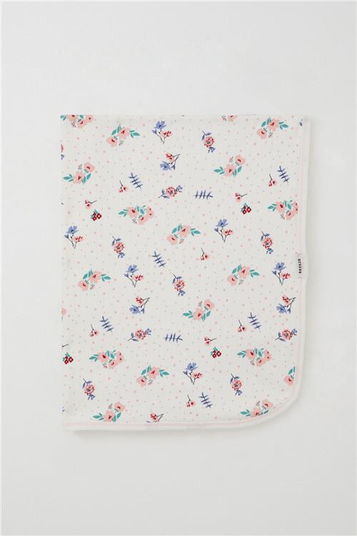 Breeze  Yenidoğan Bebek Battaniyesi Çiçek Desenli Puantiye Detaylı Ekru (81 x 88 cm)