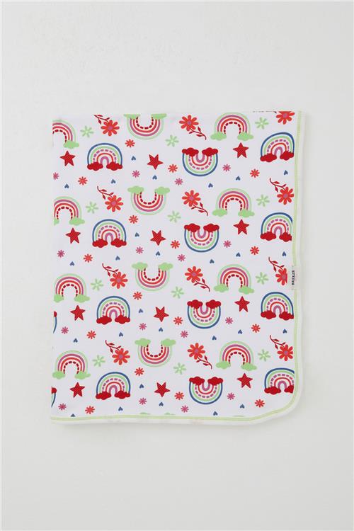 Breeze  Yenidoğan Bebek Battaniyesi Gökkuşağı Masalı Çiçek Desenli Beyaz (81 x 88 cm)