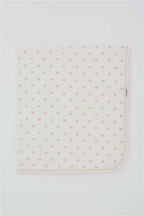Breeze  Yenidoğan Bebek Battaniyesi Kalp Desenli Ekru (75 x 85 cm)