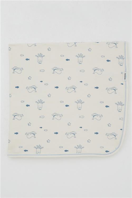 Breeze  Yenidoğan Bebek Battaniyesi Sevimli Deniz Hayvanları Desenli Krem (80 X 90 cm)