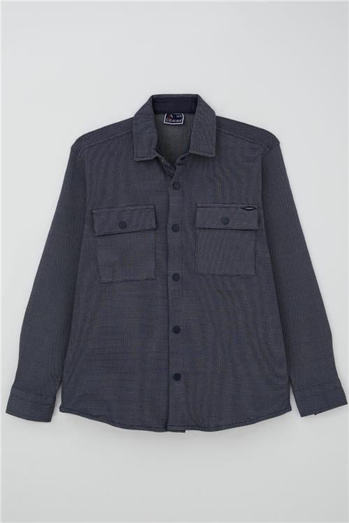 Cegısa Erkek Çocuk Gömlek Dokulu Çıtçıt Detaylı Cepli Gri (6-9 Yaş)