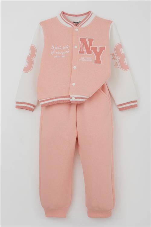 Donino Kız Çocuk Eşofman Takımı Yazı Baskılı Çıtçıtlı Somon (2-5 Yaş)