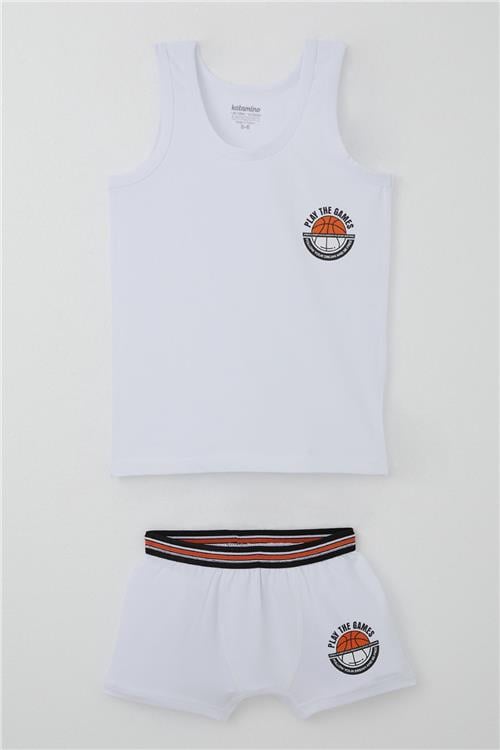 Katamino Erkek Çocuk Atlet Boxer Takım Motivasyon Temalı Beyaz (1-12 Yaş)