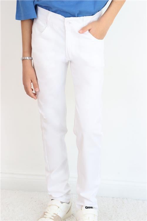 Konsept Erkek Çocuk Gabardin Pantolon Düğmeli Fermuarlı Beyaz (10-13 Yaş)