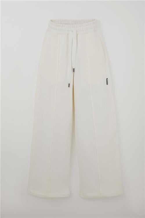 Locoloco Kız Çocuk Eşofman Altı Bağcıklı Geniş Paça Beli Lastikli Ekru (9-13 Yaş)