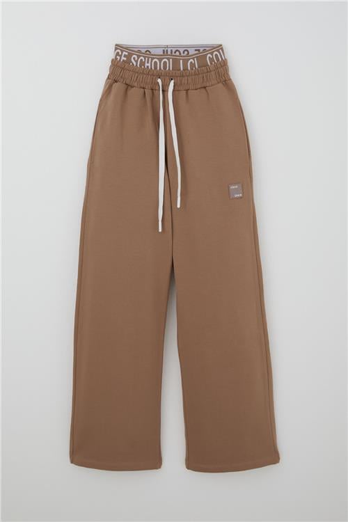 Locoloco Kız Çocuk Eşofman Altı Boxer Detaylı Bağcıklı Armalı Kahverengi (9-14 Yaş)