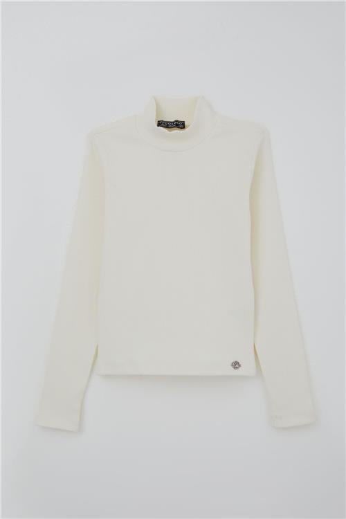 Locoloco Kız Çocuk Uzun Kollu Tişört Dik Yaka Basic Ekru (9-14 Yaş)