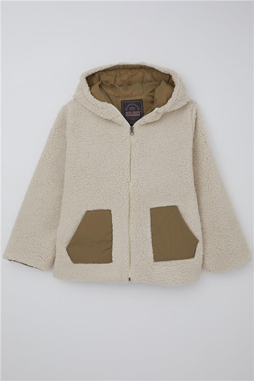 Reycan Kız Çocuk Peluş Mont Kapüşonlu Fermuarlı Taş (5-8 Yaş)