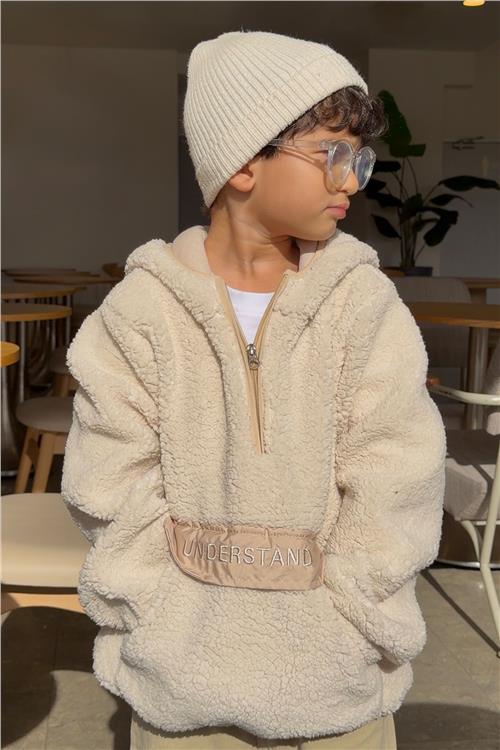 Reycan Kız Çocuk Peluş Sweatshirt Kapüşonlu Kanguru Cepli Taş (5 Yaş)