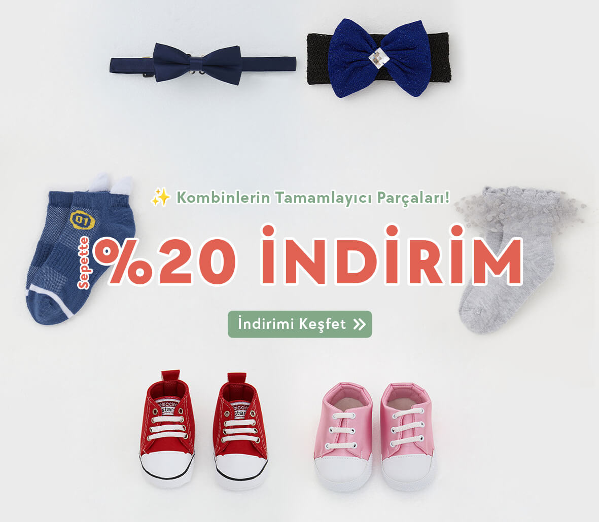 0-14 yaş arası çocuk çorap ve aksesuar modellerinde süper bahar indirimine özel sepette %20 indirimini Kurban Bayram'ına kadar kaçırma, siparişini tamamala!