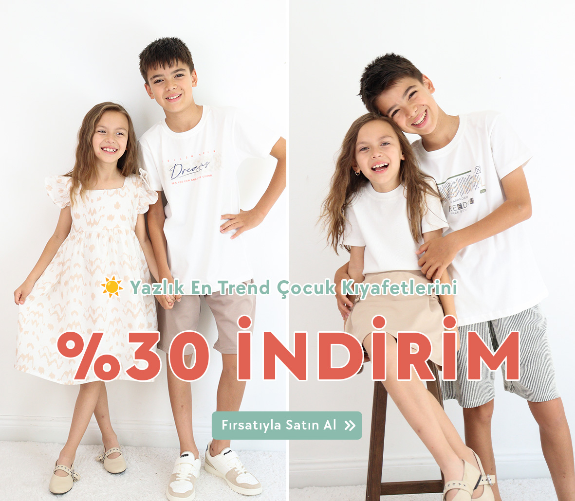 Güneş açtı, fiyatlar eridi! Breeze’de Büyük Yaz İndirimi başladı. Tüm çocuk ve bebek kıyafetlerinde Sepette %30 İndirim fırsatını kaçırmayın!