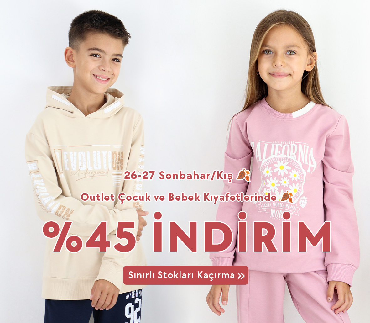 Outlet fırsatları kaçmaz! Sonbahar/Kış baharlık ve kışlık çocuk ürünleri yenilendi. %45’e varan indirimlerle Breeze.com.tr’de!