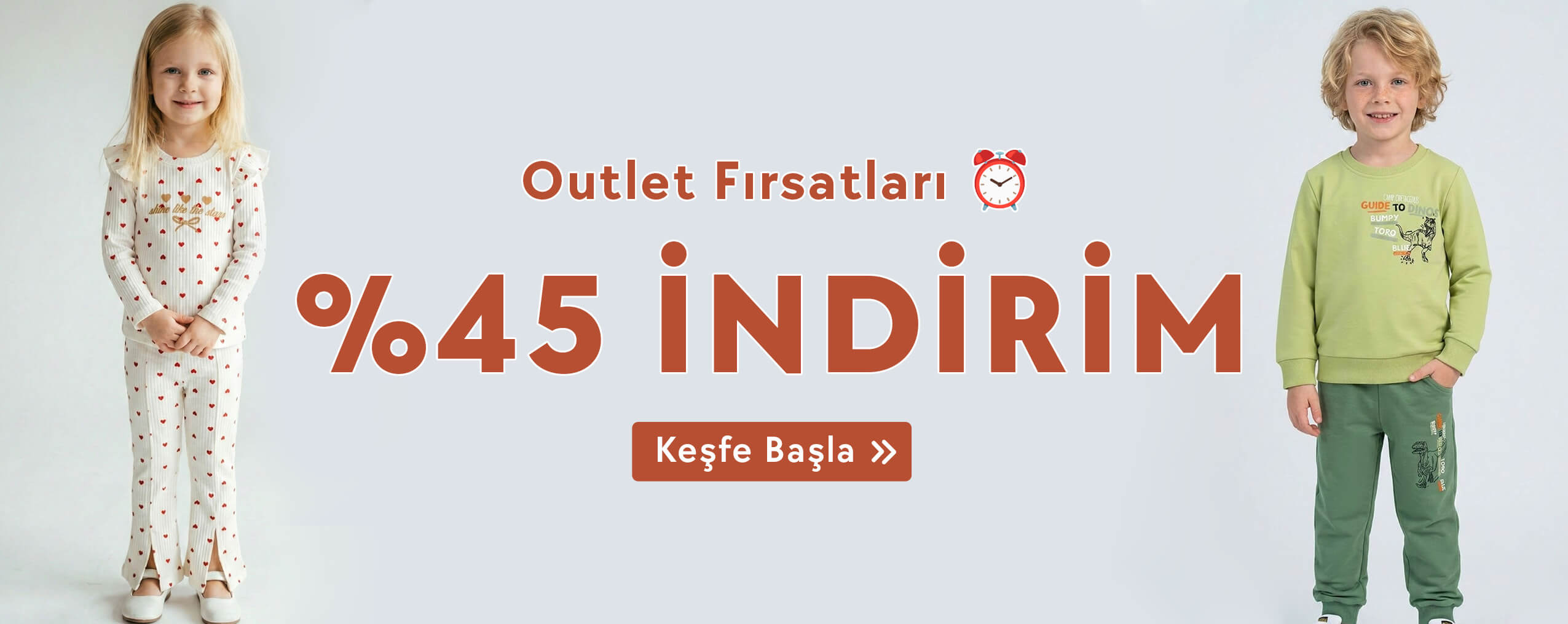 Bahar İndirim Kampanyası ile Breeze'de Outlet kategorisinde monttan, sweate, kışlık takımdan, yenidoğan kıyafetlerinde %45 indirim fırsatını sınırlı stoklarla kaçırma!