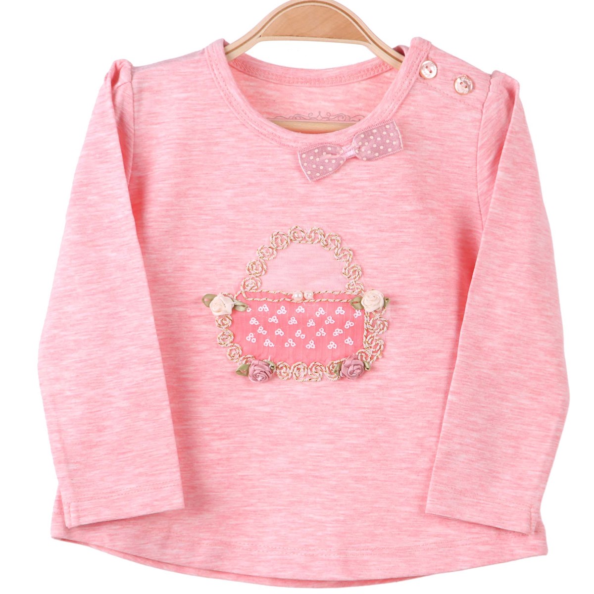 Kız Bebek Uzun Kollu Tişört Aksesuarlı Somon (1 Yaş)