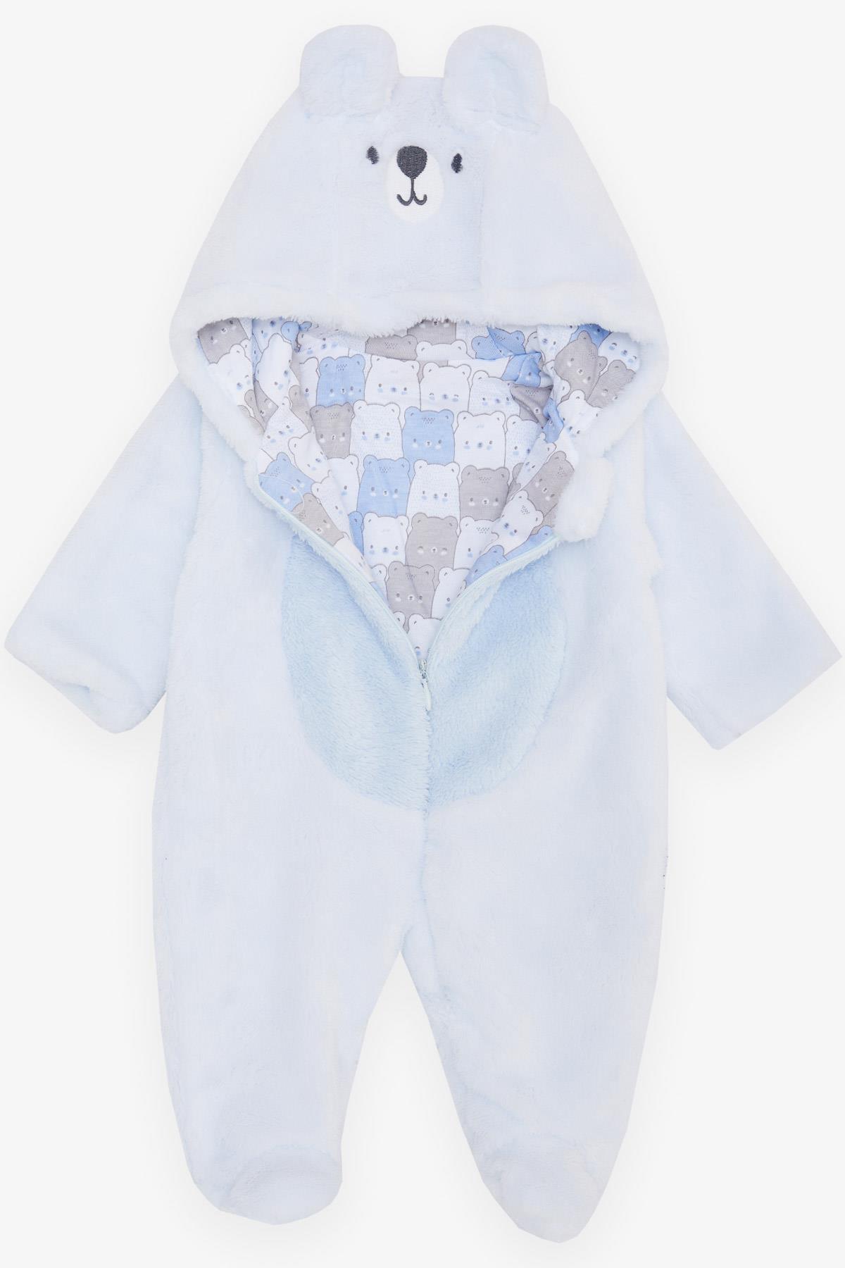 ALBİMİNİ Erkek Bebek Peluşlu Tulum Kuzucuk Nakışlı Kulakları Hareketli Bebe Mavisi (3-9 Ay)