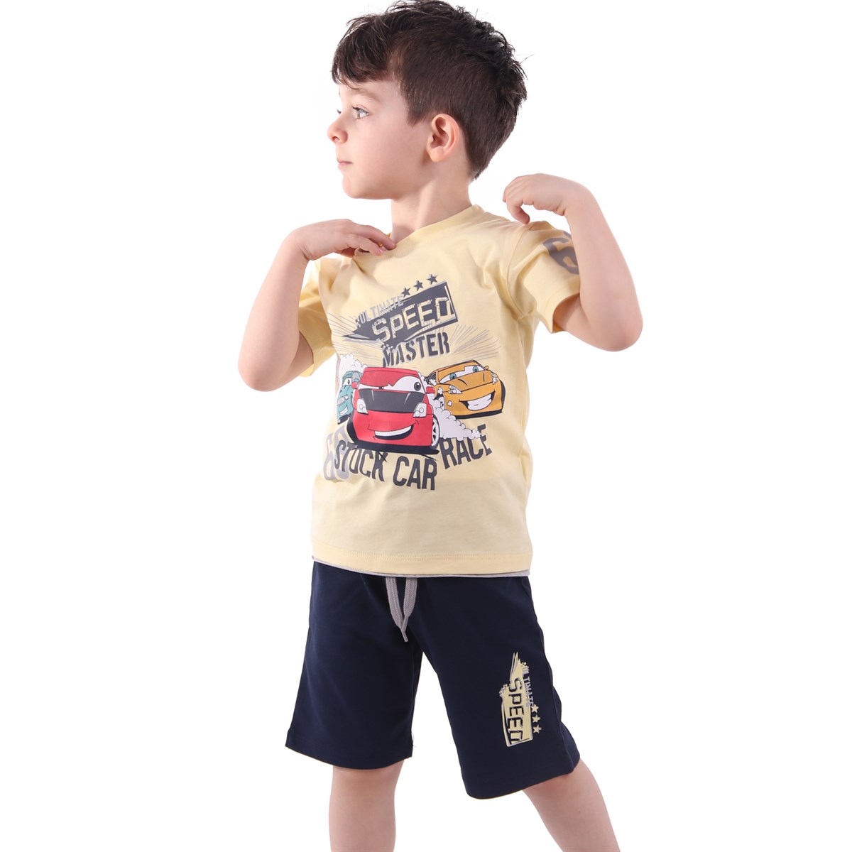 Erkek Bebek Şort Takım Arabalı Sarı (1.5 Yaş)