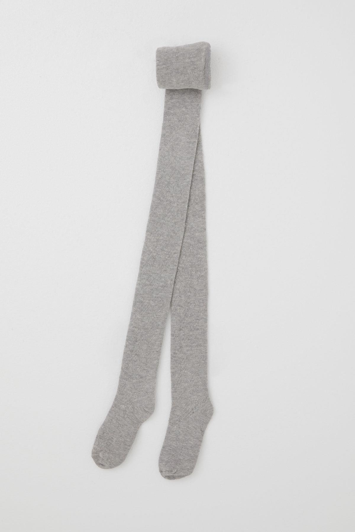 Artı Kız Çocuk Külotlu File Çorap Kendinden Desenli Gri Melanj (7-12 Yaş)