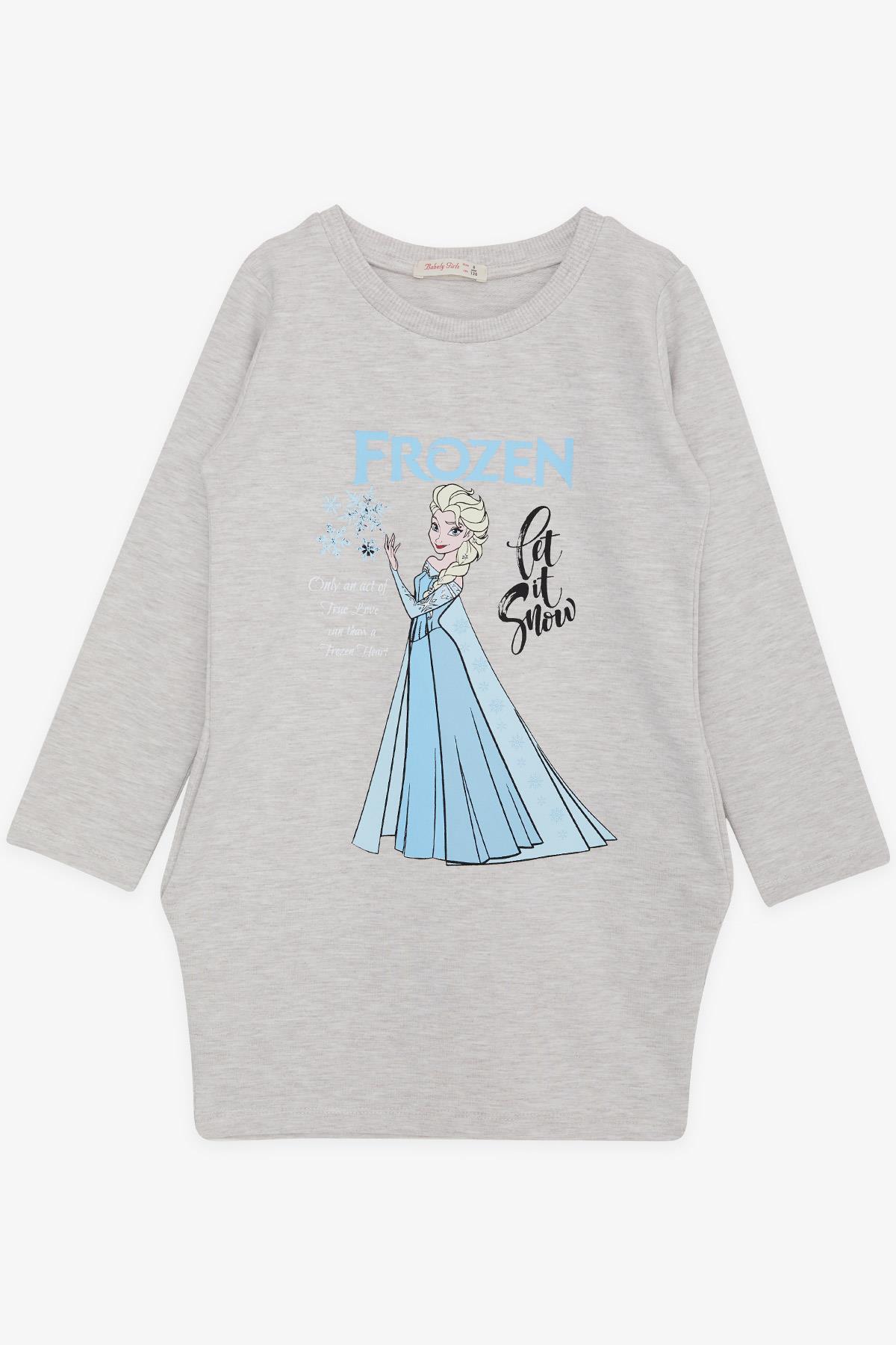 BABELY Kız Çocuk Tunik Elsa Karlar Ülkesi Baskılı Bej Melanj (5-10 Yaş)