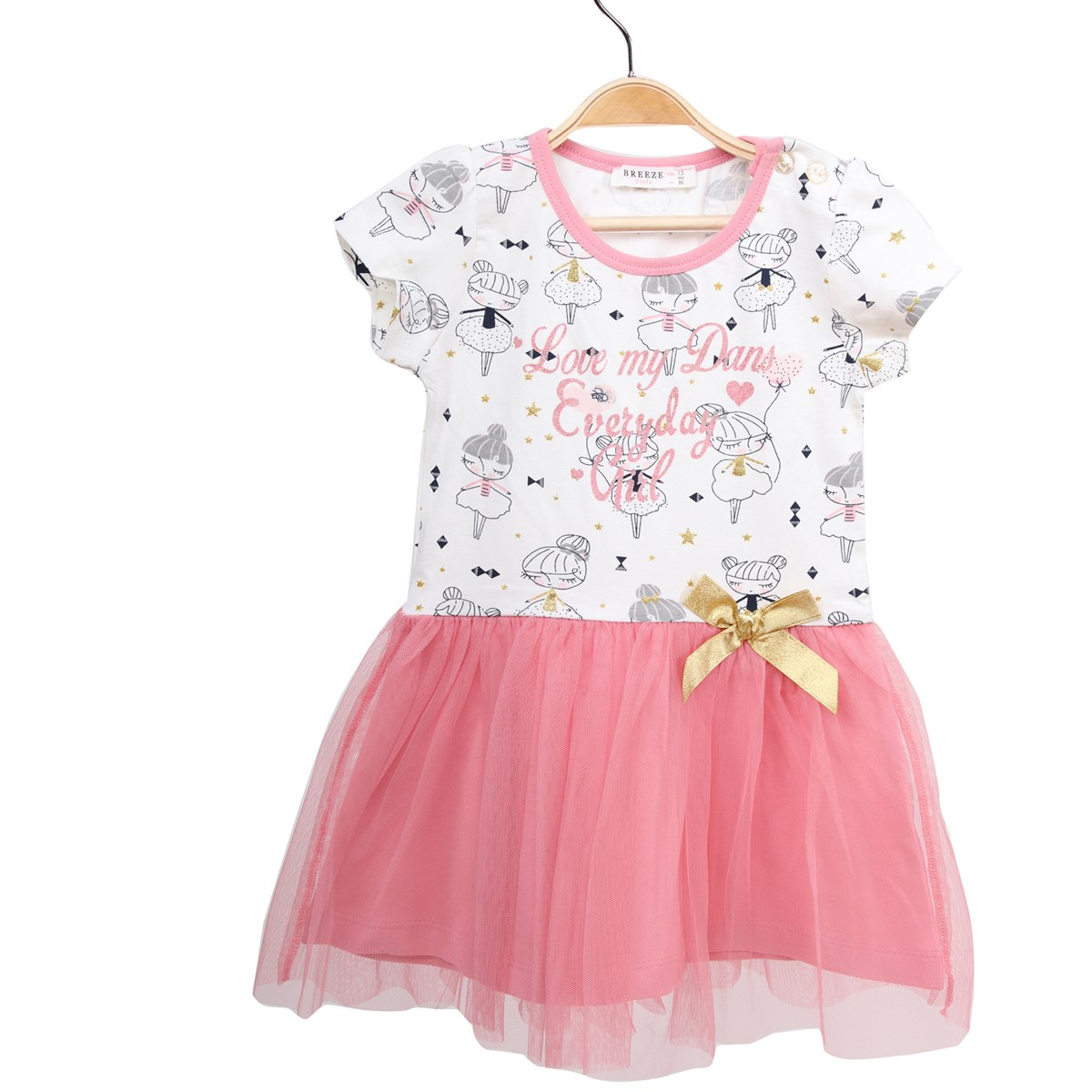 Kız Bebek Elbise Tüllü Balerinli Ekru-Pembe (1.5 Yaş)