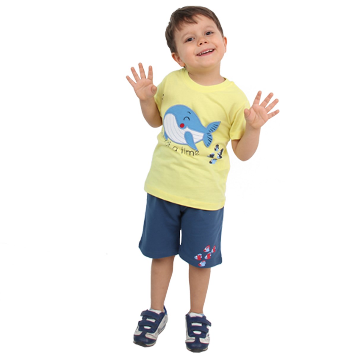 Erkek Bebek Şort Takım Balinalı Yeşil-Lacivert (1.5 Yaş)