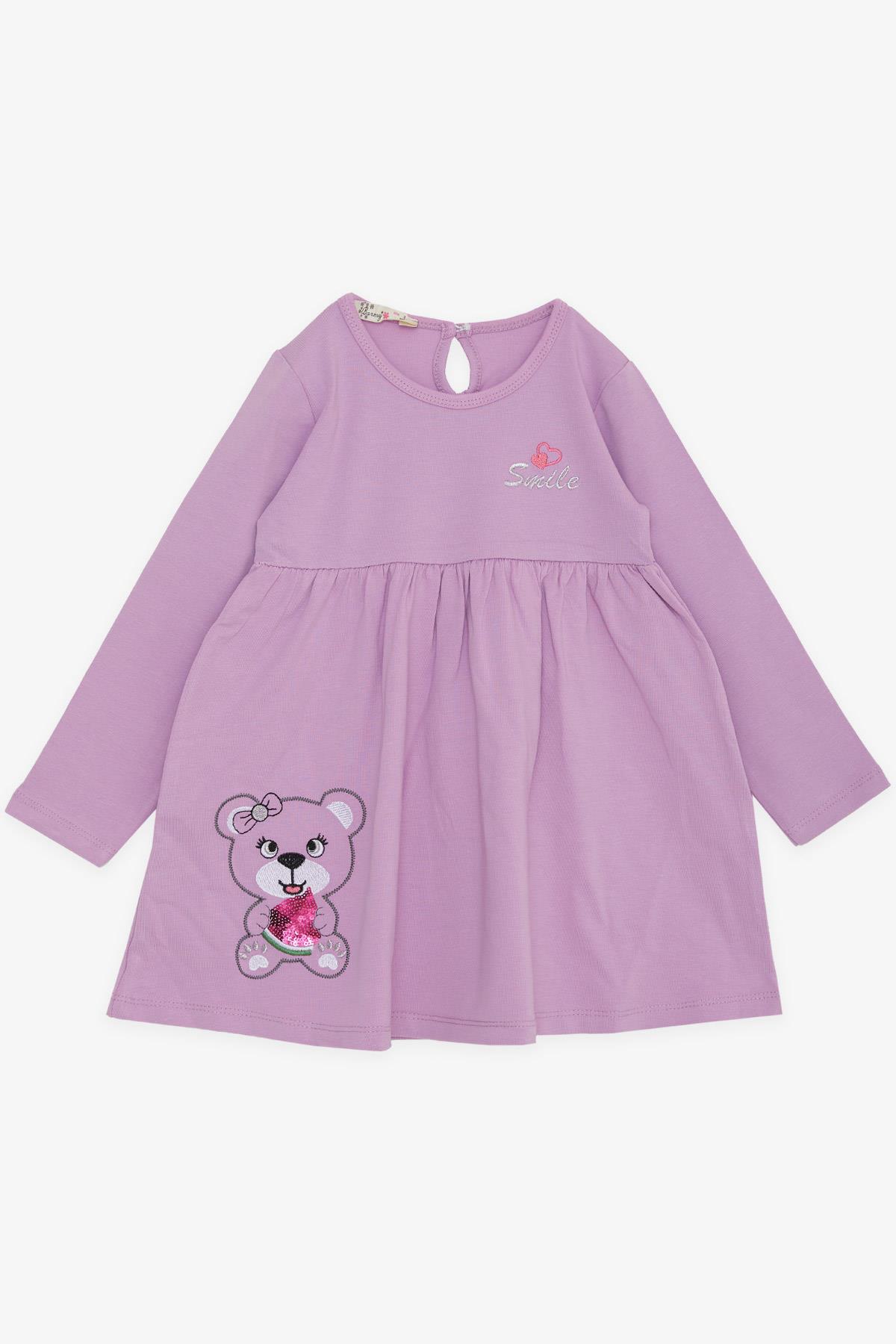 BARMY Kız Bebek Uzun Kollu Elbise Sevimli Ayıcık Nakışlı Lila (9 Ay-3 Yaş)